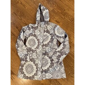 Peacocks Womens Lined Rain jacket - Grey/Cream Paisley - Size‎ 12